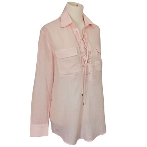 Club Monaco Gauzy Cotton Top Sz S Pink Old Money Quiet Luxury Relaxed Elizabina - Picture 3 of 16